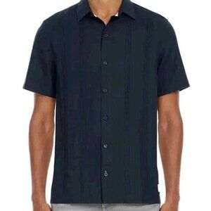 Scotch & Soda Men's L Linen Blend Navy Blue Short Sleeve Button-Up Shirt N0511